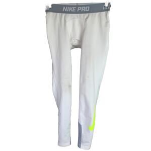 Nike Pro Leggings Boys M‎ White Neon Swoosh Tights Compression Training Pant